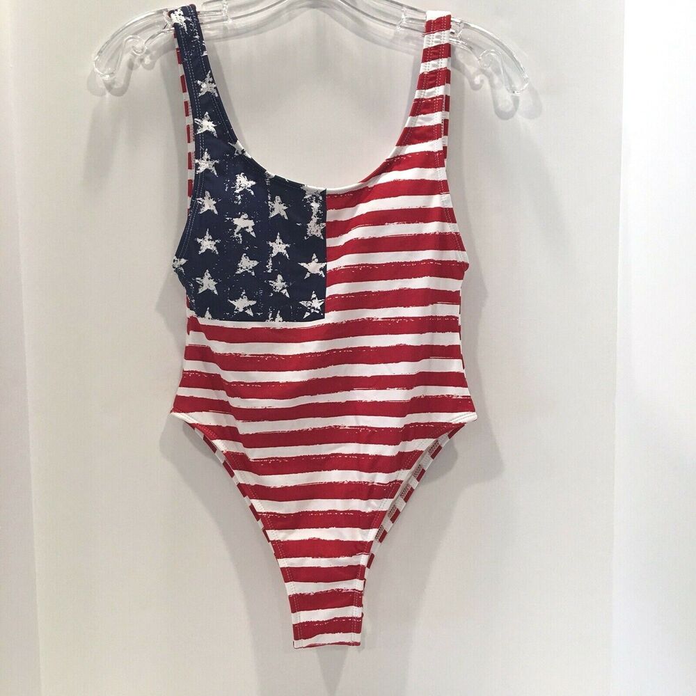 Xhilaration Womens One Piece Swim Suit Size S Scoop Back American Flag - NEW